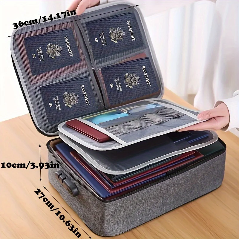 Fireproof File Organizer with Combination Lock, 3-Layer Waterproof Document Storage Box-Lightweight Portable for Travel, Home.