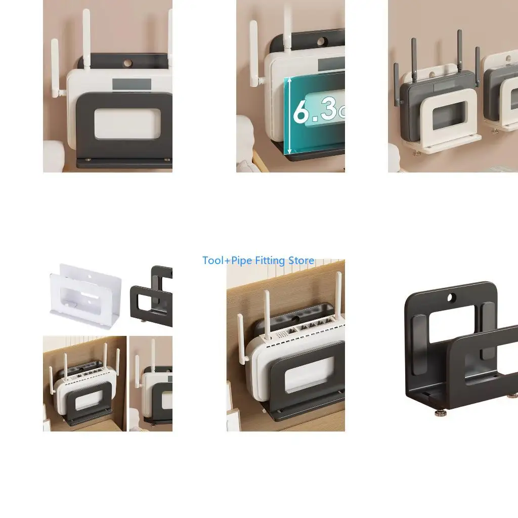 F92B Space Saving Adhesive Wall Shelf For Router Modem Organizers Steel Construction Multiple Device Storage Without Drilling