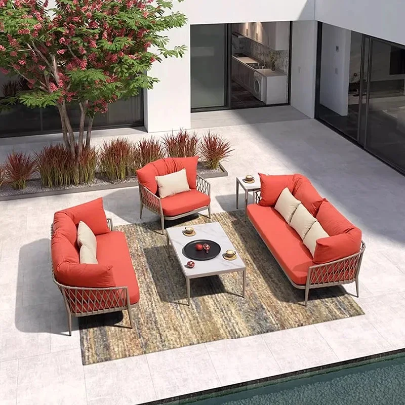 

Custom Aluminium Rattan Rope Outdoor Sofa Set Modern Design For Garden Hotel Patio Use
