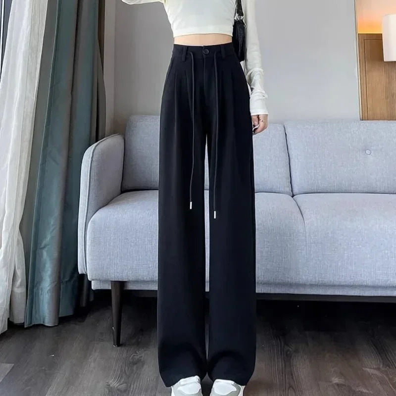 Wide Leg Pants for Women Long Cotton Woman Trousers Y2k Streetwear Trends 2024 One Size All Medium Original Xxl New In Elastic G