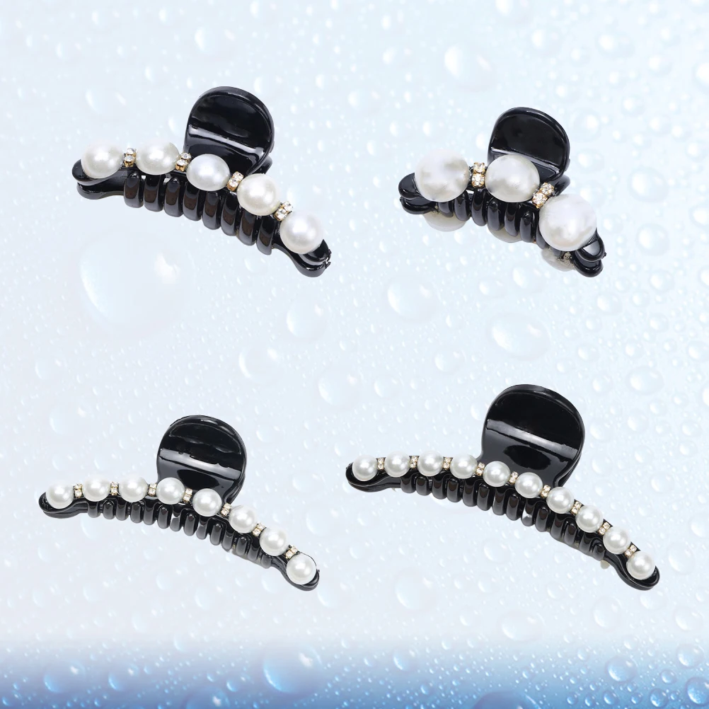 

Pearl Hair Claws Clips Black Barrette Barrettes Large Pins Styling Tools Plastic Material Smooth Bottom For Women Girls