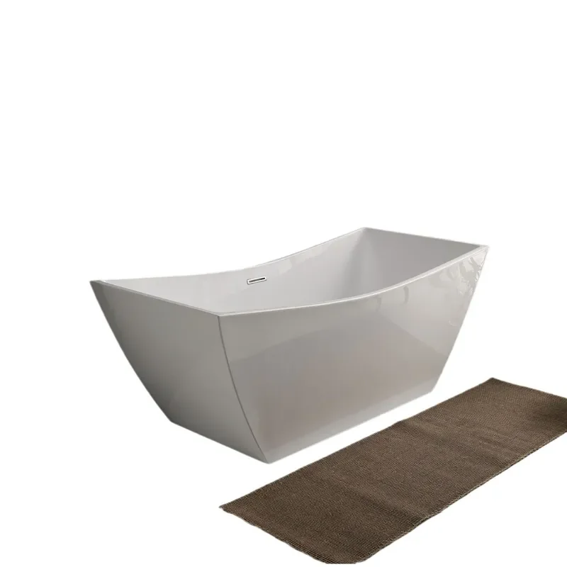Rectangular Acrylic Bathtub Freestanding Soaking Tub Modern White Deep Bath for Bathroom Hotel Home Spa Relaxation Easy Clean