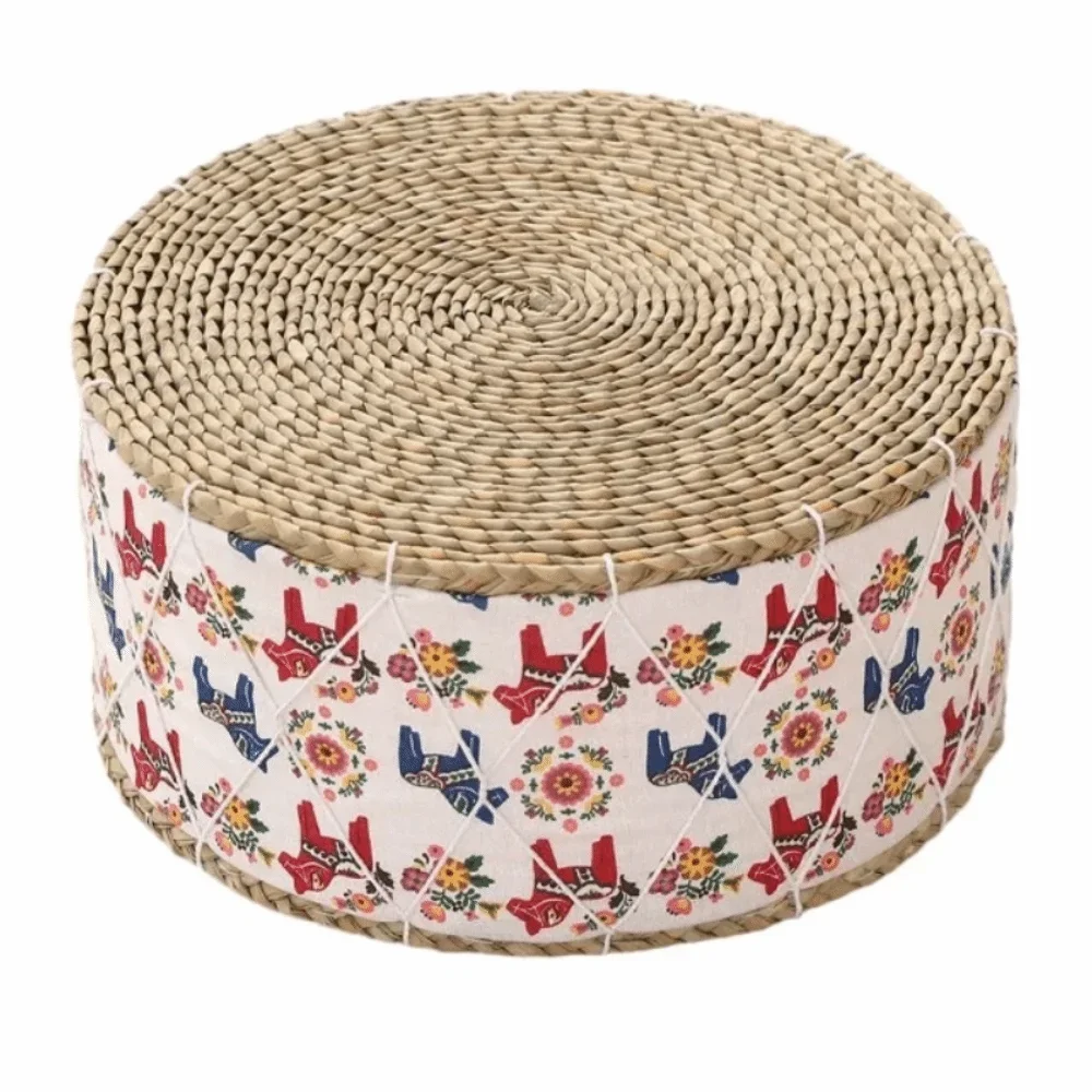 Hand-Woven Floor Cushion Portable Design Round Shape Zafu Cushion Natural Straw Durable Material Woven Stool Meditation Use