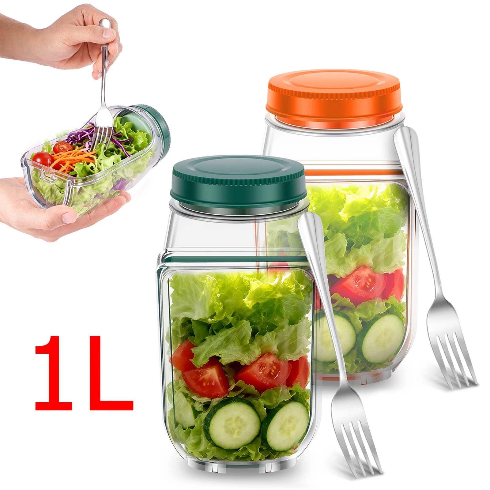 Salad Container Jar - 샐러드팟 샐러드 용기 휴대용 측면 개방형