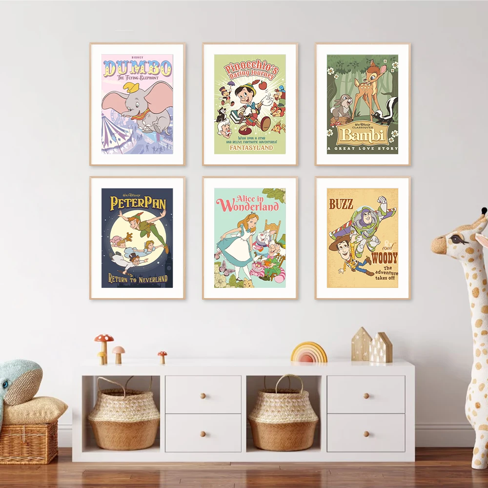 Dumbo-Filmposter, Alice im Wunderland, Kunstdrucke, Cartoons, Leinwandgemälde, Kinderzimmerdekoration, Geschenk für das Kinderzimmer
