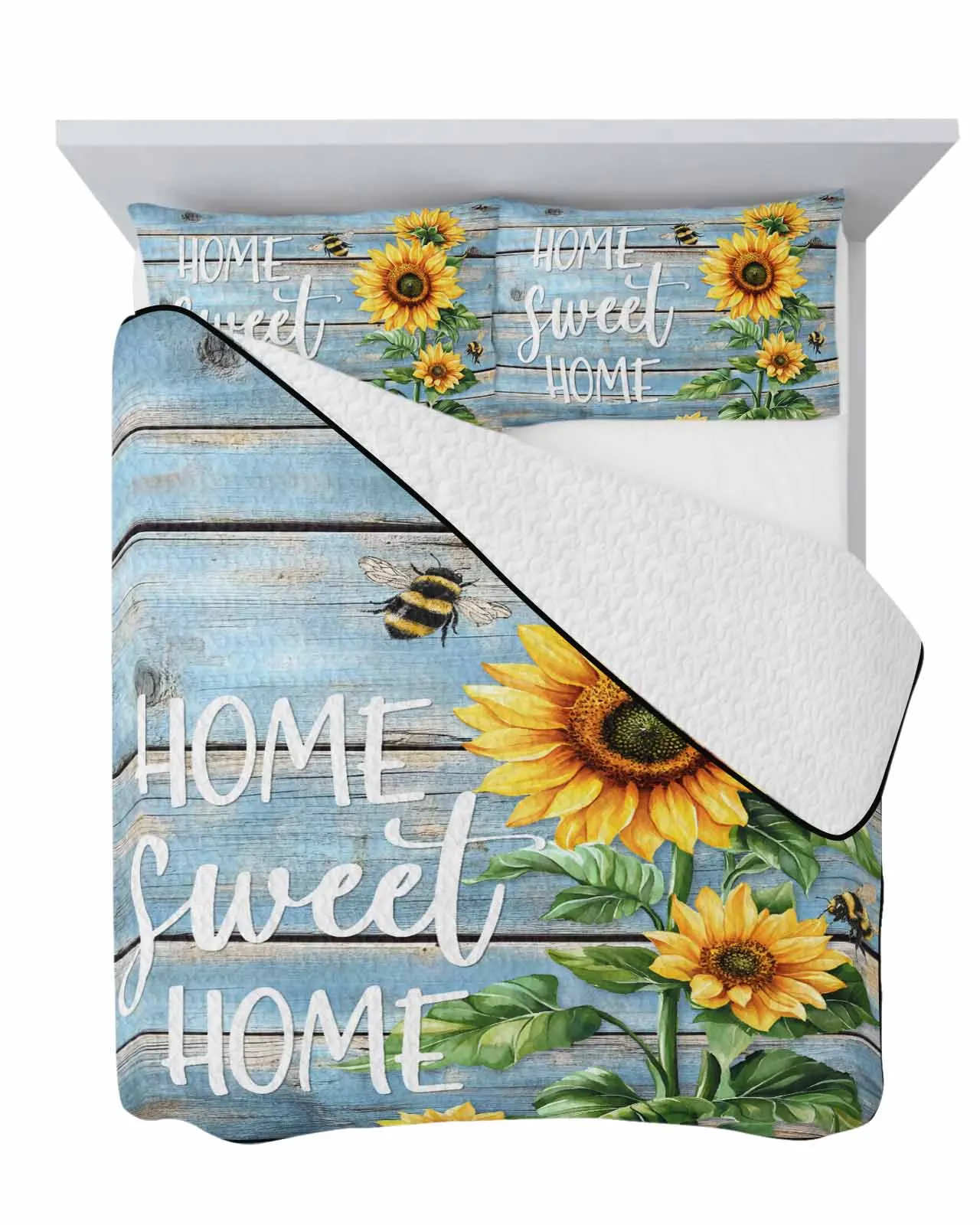 

Blue Wood Grain Sweet Home Vintage Sunflower Summer Cooling Quilt Air Condition Blanket Comfortable Lightweight Bedroom