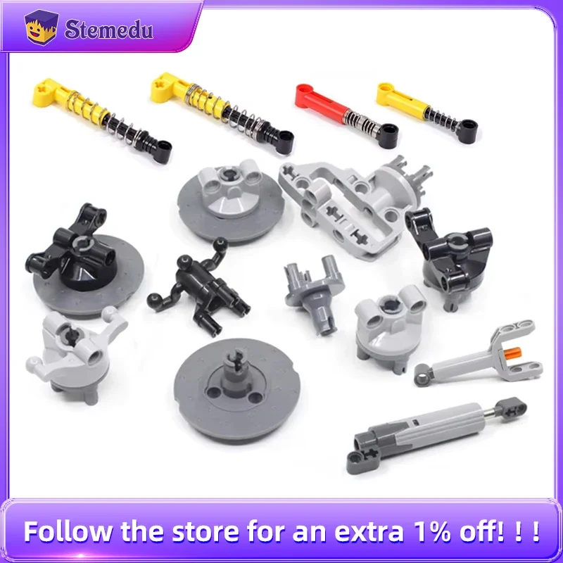 MOC Technical Parts Suspension Steering Push Rod Putter Spring Shock Absorber for DIY Building Blocks Tire Car Truck Drive Brick