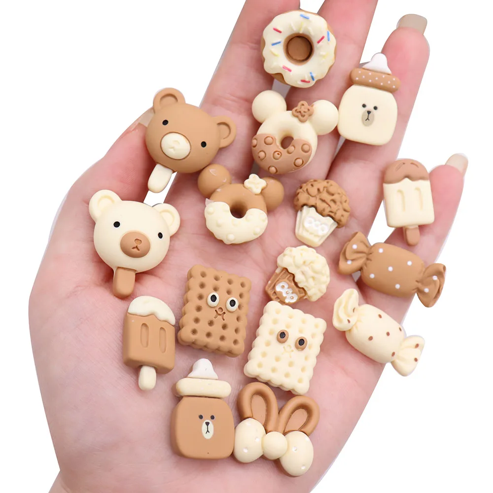 Single Sale 1pcs Resin Bear Candy Cookie Milk Sandals Charms DIY Slipper Accessories Garden Shoes Button Decoration Kid Gift