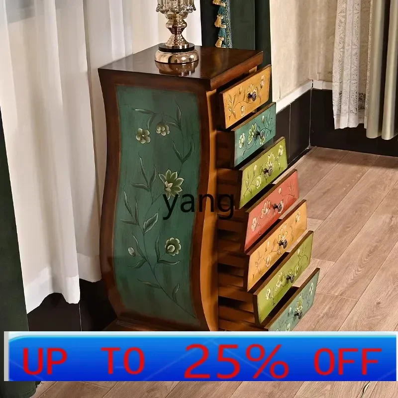 LH  solid wood painted seven-chest cabinet Chinese multi-layer drawer storage cabinet