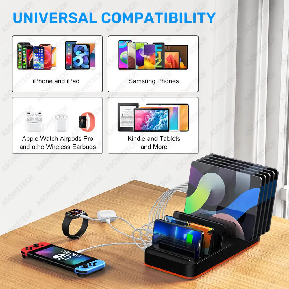 Estação de Carregamento Multi USB para Vários Dispositivos, Carregador para iPhone 12, 13 Pro Max, iPad, Samsung, Tablet, 15, 20 Portas, 100W