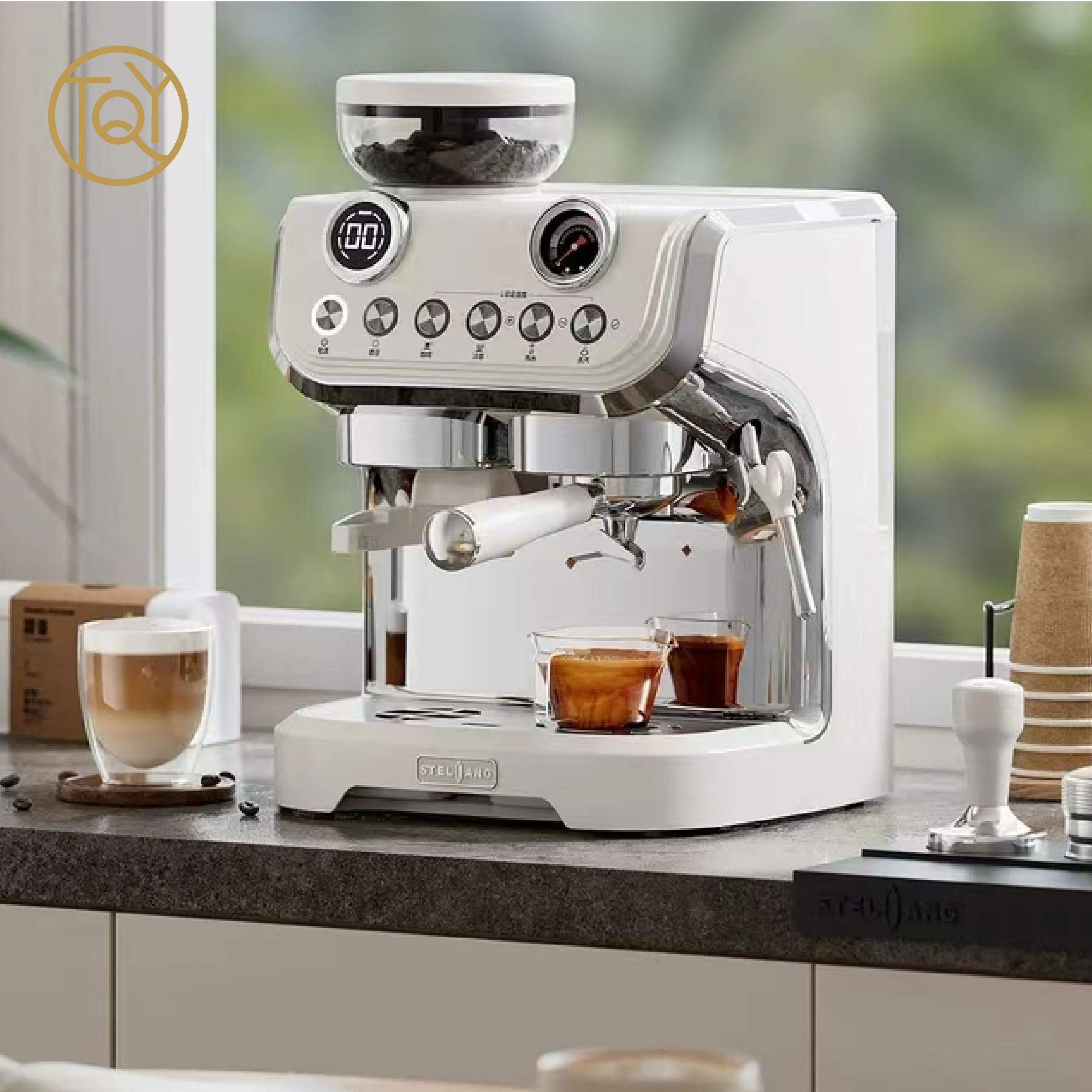 

Professional Household Espresso Coffee Maker 15 Bar Pump Electric Coffee Machine With Grinder And Milk Frother