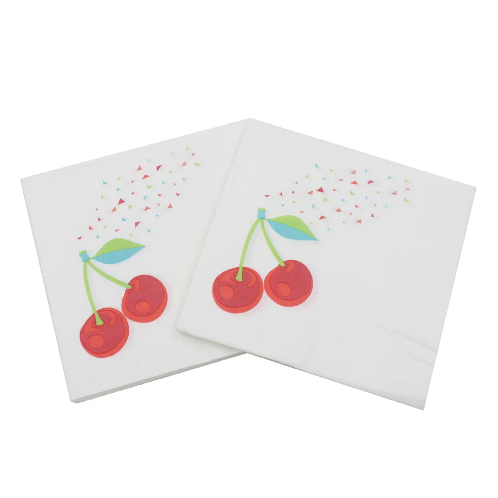 20 Sheets Cherry Printing Napkin Fruit Napkin Colorful Tissue Paper Towel for Party Gathering Festival Home