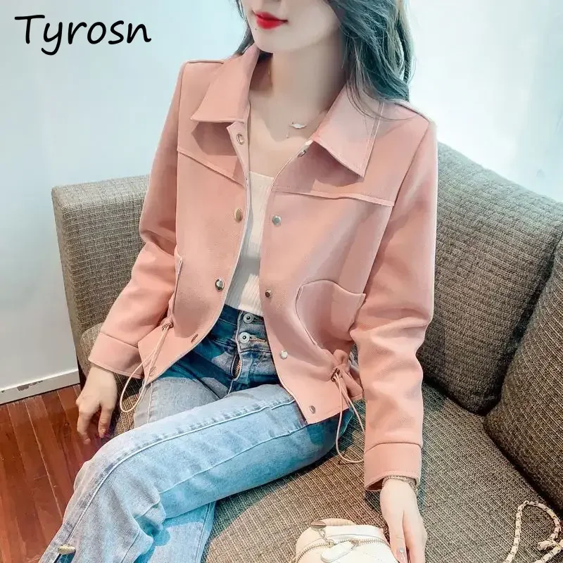 

Базовые куртки Осенние универсальные с отложным воротником Темперамент Простые однотонные стильные женские однобортные карманы для взрослых Элегантные