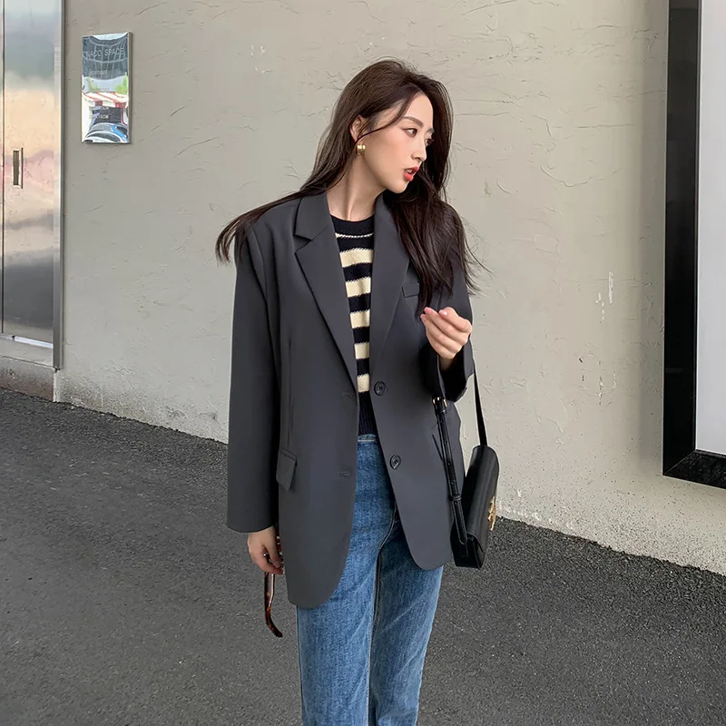 EAEOVNI Autunno Office Lady Blazer Cappotto Donna Indietro Split Design Tinta unita Giacca a maniche lunghe Moda 2025 Nuovi vestiti