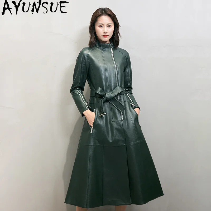 AYUNSUE Giacca in vera pelle di pecora naturale Donna 2025 X- Trench lungo Giacche da donna Abiti autunnali Jaqueta De Couro