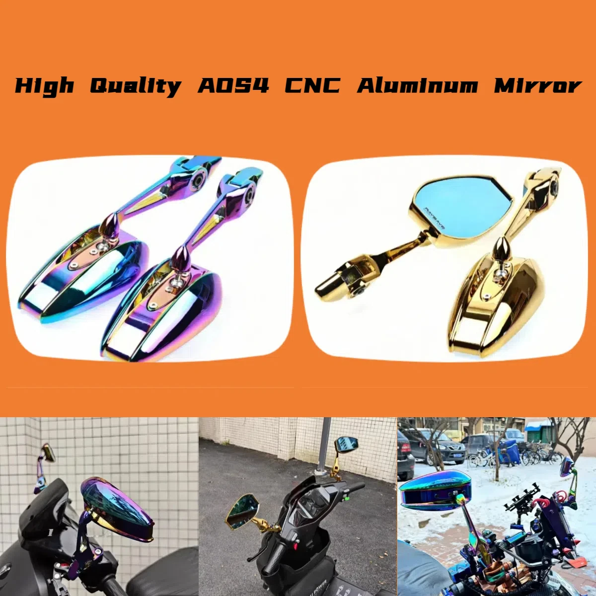 AOS4 Motorcycle CNC Aluminum Burnt Titanium Color Side Mirror Rearview Mirror M8/M10 Universal