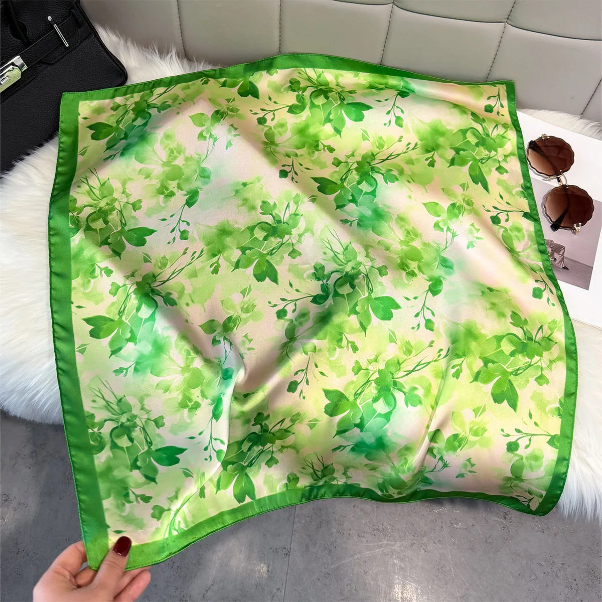 

New Floral Print Silk Square Scarf for Women Neck Ties Suitable for All Seasons Decorate Headscarf Lady Hijab Female Neckerchief