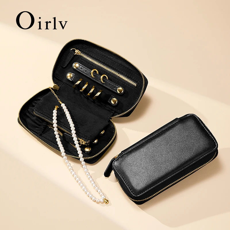 Oirlv Portable Jewelry Bag Leather Jewelry Organizer Premium Ring Earring Stud Necklace Multi-Functional Travel Organizer Bag