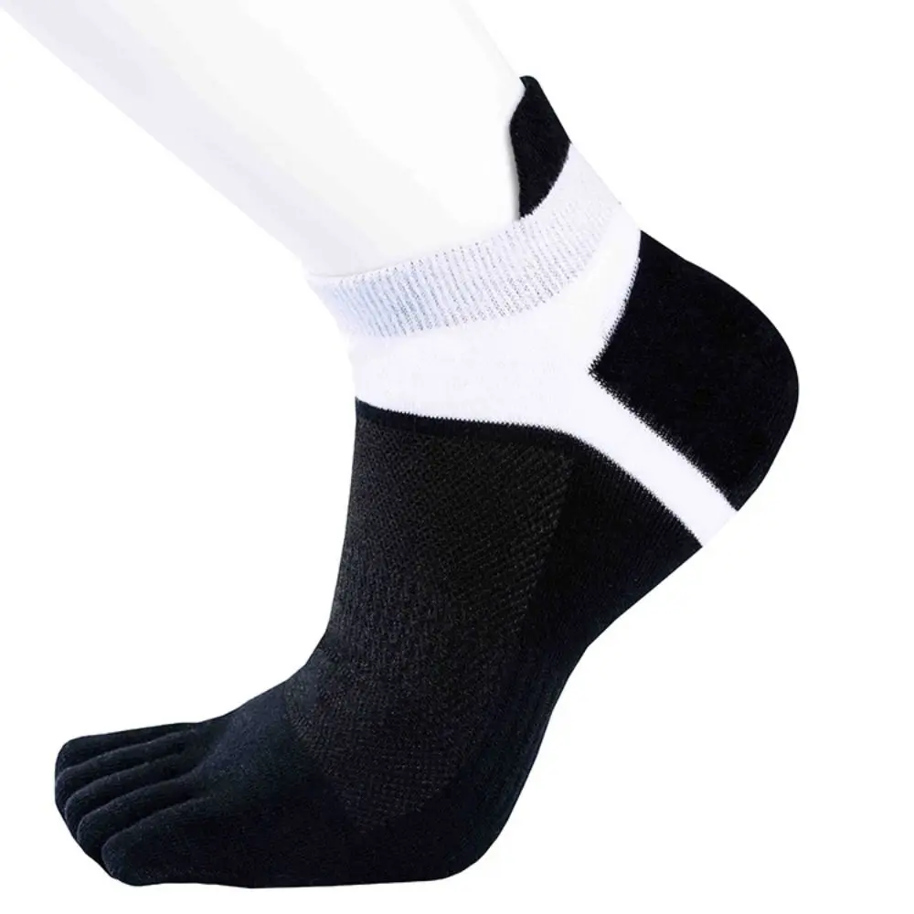 Chaussettes en coton à cinq orteils pour hommes, Patchwork, Anti-Friction, chaussettes de sport à cinq doigts, absorbant la sueur, courtes, bonneterie de course, Fitness