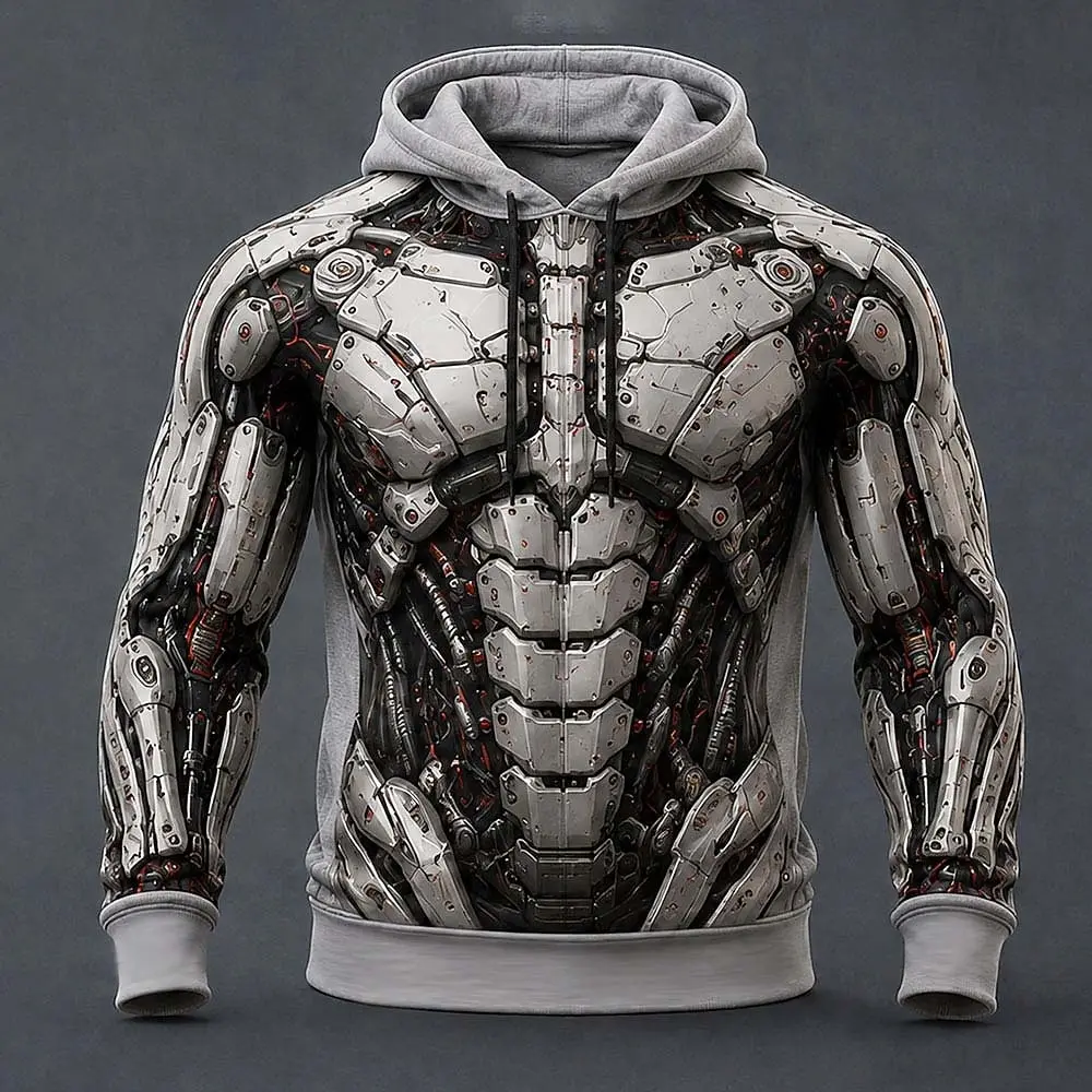 Herren Muskel-Physique 3D-Druck Hoodie Langarm Pullover mit Kordelzug und Tasche Neuartige Streetwear Lässiger Kapuzenpullover – Detail 4