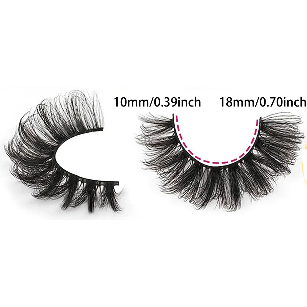 Russo Strip Lashes com D Curl, Volume Fofo, Cílios Postiços, Dramático Sujo, Faux Mink, Cílios Wispy, Maquiagem Profissional, 7 Pares