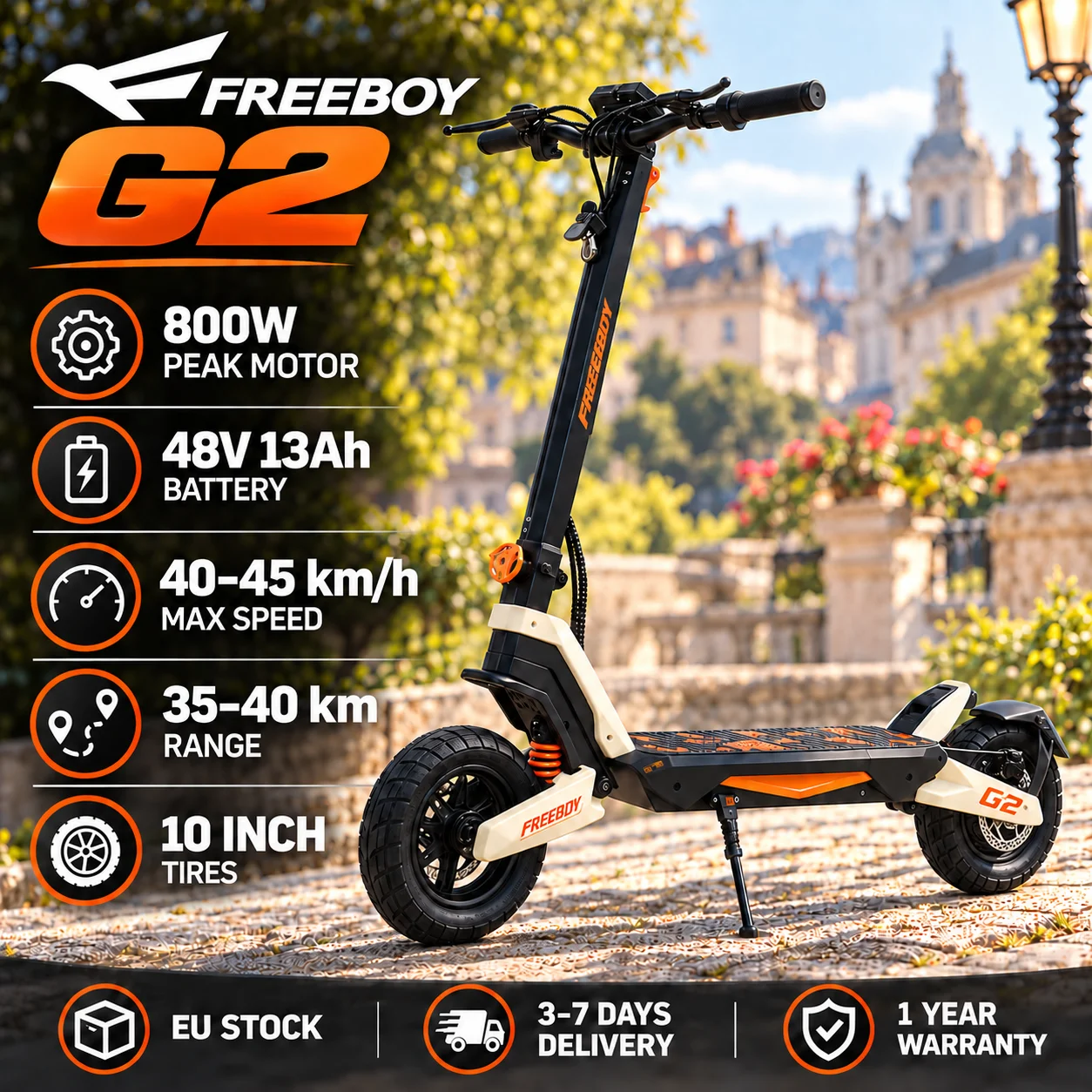 FREEBOY G2, patinete eléctrico para adultos, motor de alta potencia de 800 W, batería de litio de 48 V y 13 Ah, velocidad máxima de 27,9