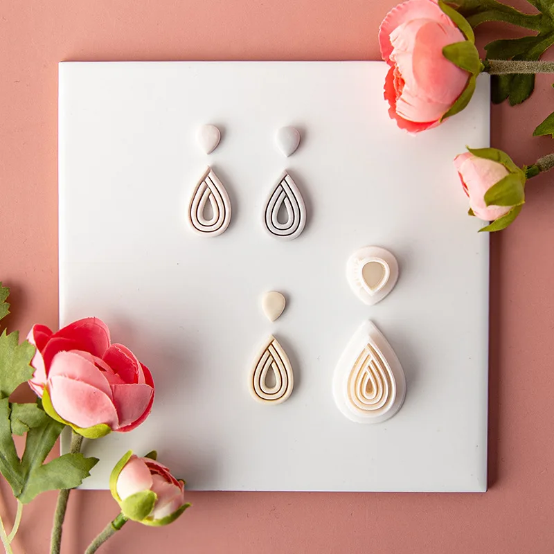 Geometric Line Shaped Raindrop/Triangle/Hexagon/Circle Clay Molds Clay Cutter DIY Ceramic Earring Jewelry Pendant Clay Tools