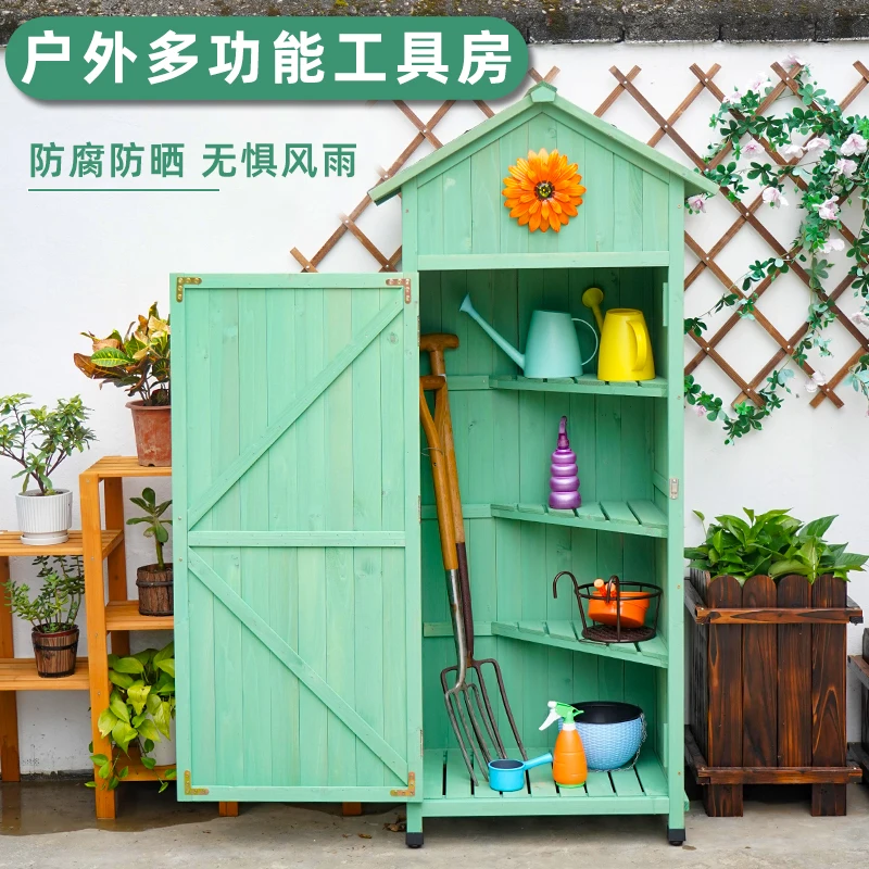 

Outdoor tool room storage cabinet Anti-corrosion solid wood cabinet Garden courtyard storage cabinet Waterproof and sunscreen Ba