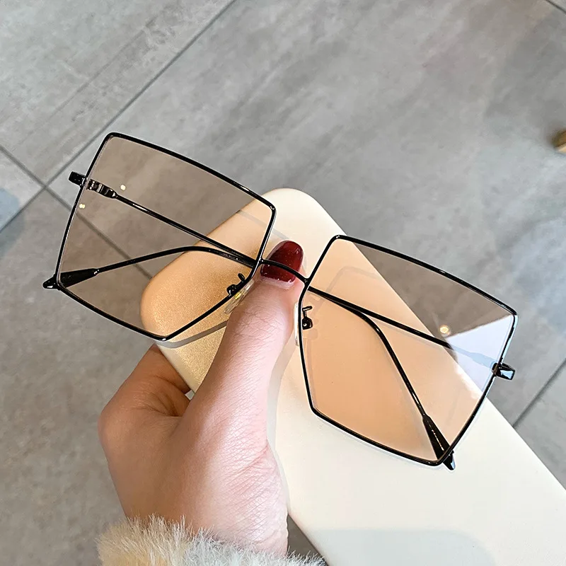 OEC CPO Oversized Square Sunglasses Women Fashion Transparent Shades Sunglasses Men Flat Top Alloy Eyewear UV400 Gafas de sol