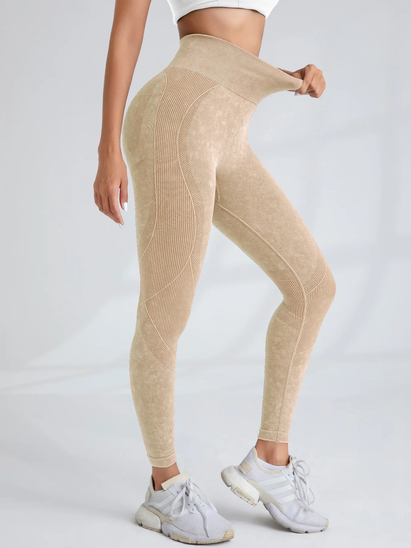 Frauen Nahtlose Turnhalle Hohe Taille Yoga Hosen Hüfte Heben Outdoor Sport Enge Taille Brief Sand Gewaschen Hosen Übung Yoga Leggings – Detail 28