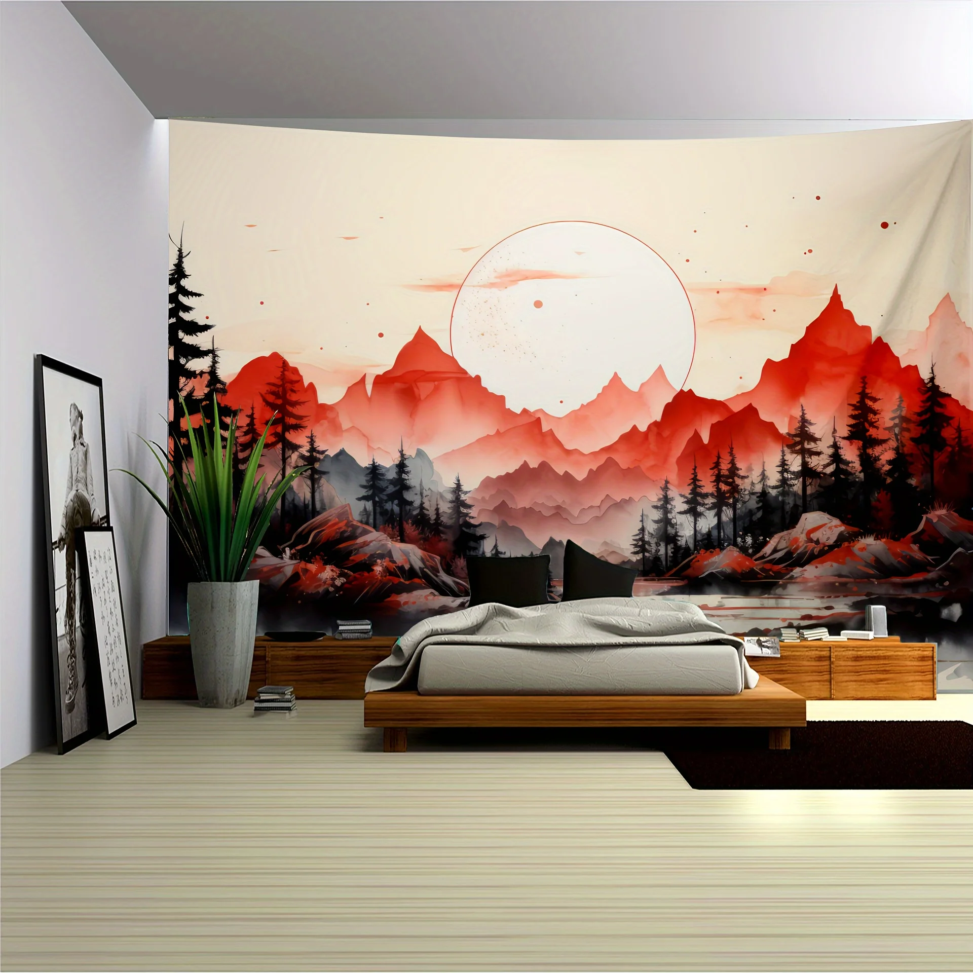 1pc Japanese Style Mountain Range Background Wall Hanging Tapestry for Living Room Bedroom Office Home Room Party