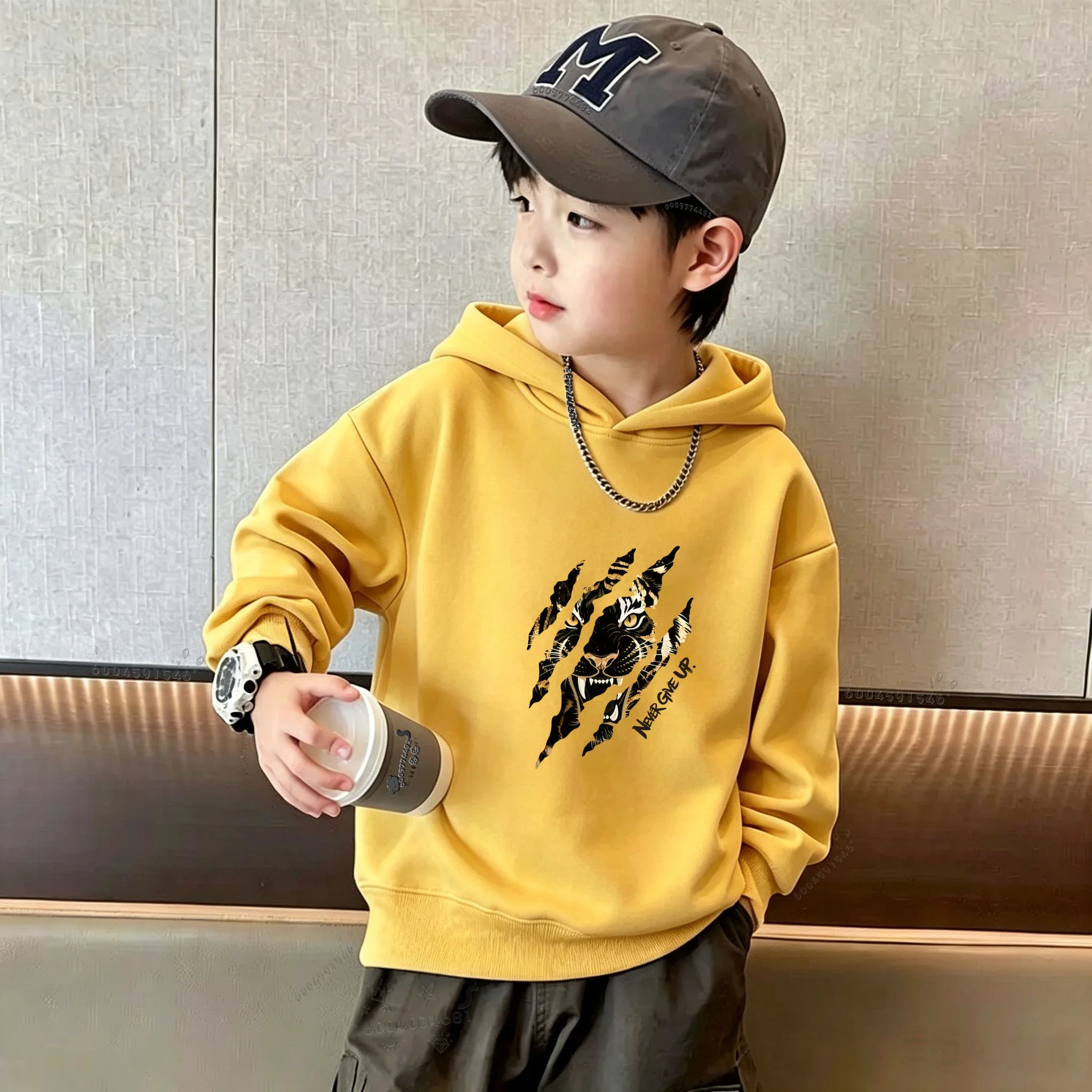 Kids Hoodie with Tiger Claw Print, Unisex Warm Pullover Hooded Sweatshirt, Boys Girls Casual Long Sleeve Top Autumn Winter