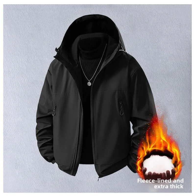 Kurtka z kapturem jesienno-zimowa wiatroodporna męska wodoodporna z długim rękawem zapinana na zamek ocieplana watowana kurtka płaszcz