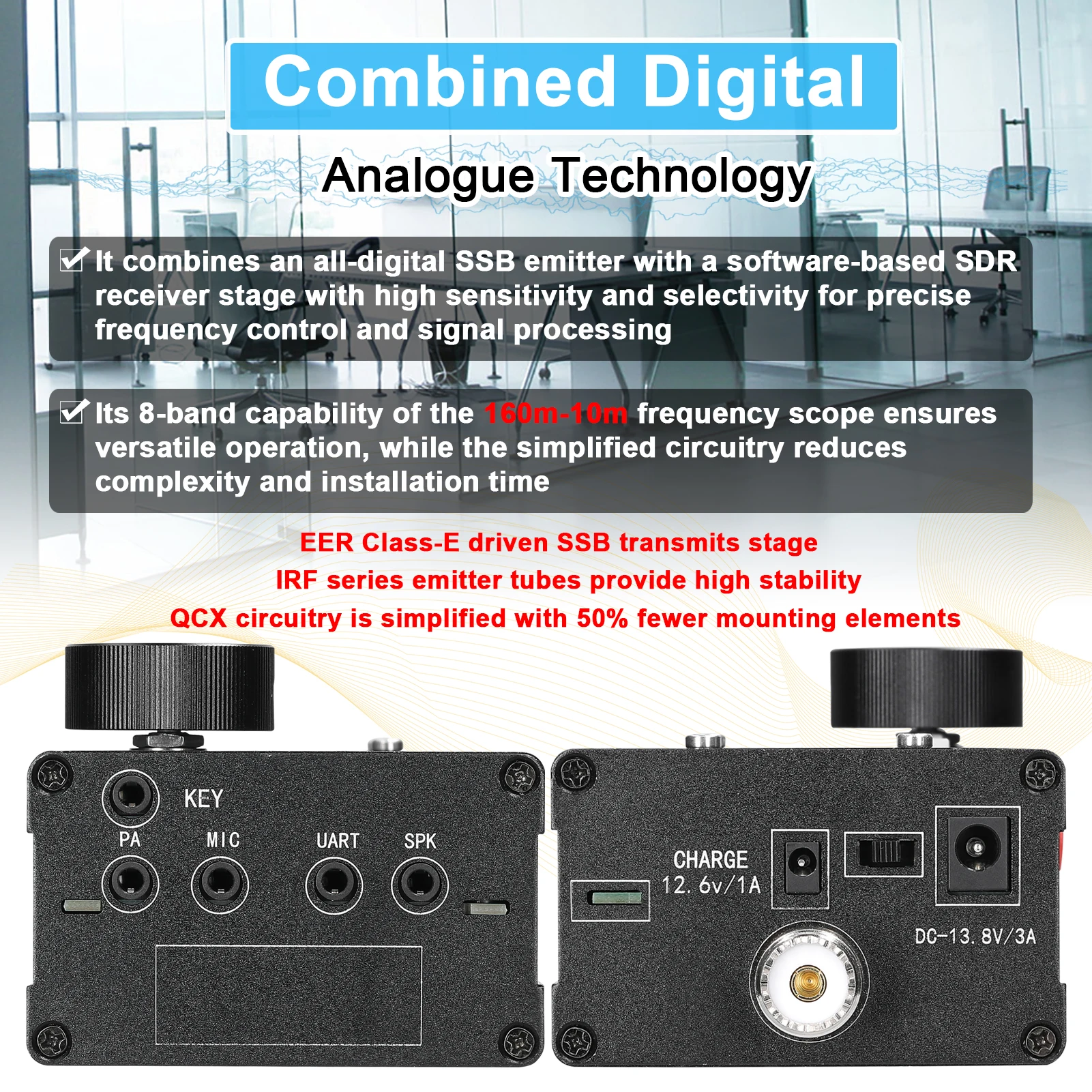 USDX QRP uSDX 8 Bandes SDR Tous Modes SSB QRP Transcsec avec Puissance et Indicateur SWR SDR Transcsec