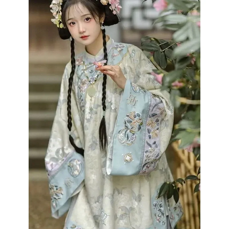 Qing Han donne girocollo originale Hanfu gonna stile cinese industria pesante ricamo dinastia Qing Mamianqun cinese Top