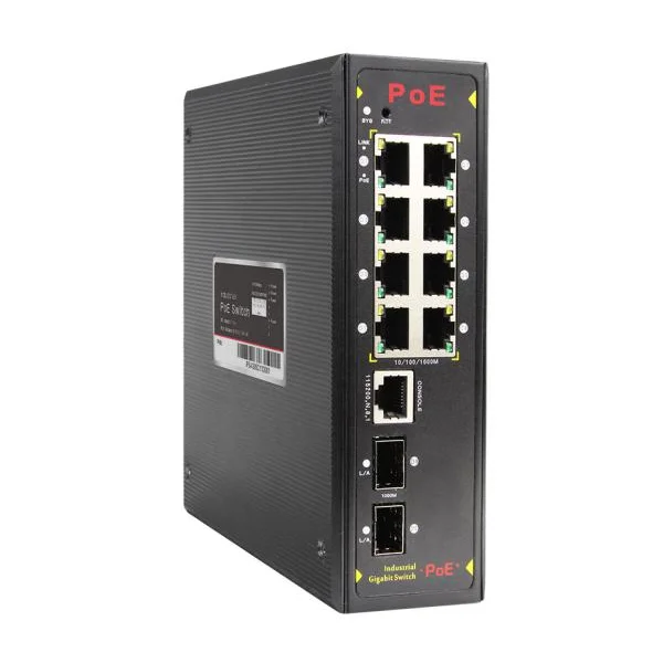 Gigabit 10 Port L2+ Managed Industrial PoE Switch 8 PoE port+2 SFP(VTS) External Battery DC44-57V VLAN ERPS Ring