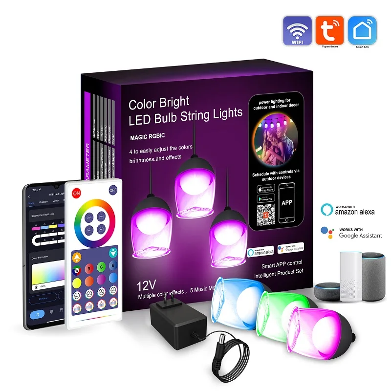 Ball Garland Light RGBIC LED Fairy String Bulb Music Sync Bluetooth APP Control Wifi Tuya Smart Wedding Party Garden LED Lights