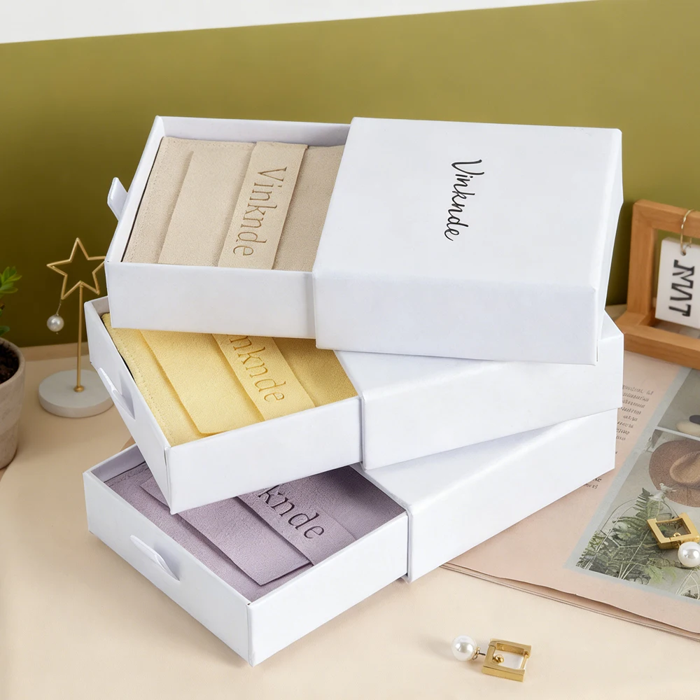 

7x9x3cm Paper Jewelry Drawer Box 6.2x6.2cm Microfiber Packaging Bag Set Necklace Earrings Storage Gift Box Jewellery Organizer