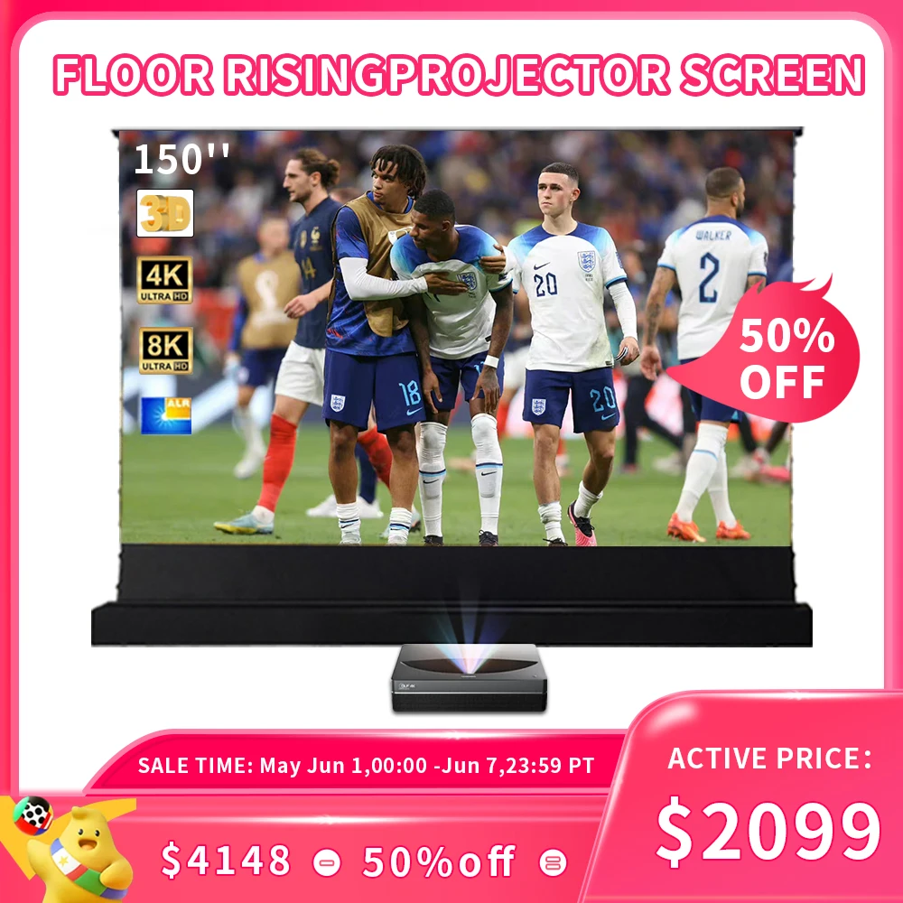 

Max Size 150'' inch 16:9 Motorized Floor Rising Projector Screen 4K 8K HUD T prism ALR Ultra Short Throw Projection Screen