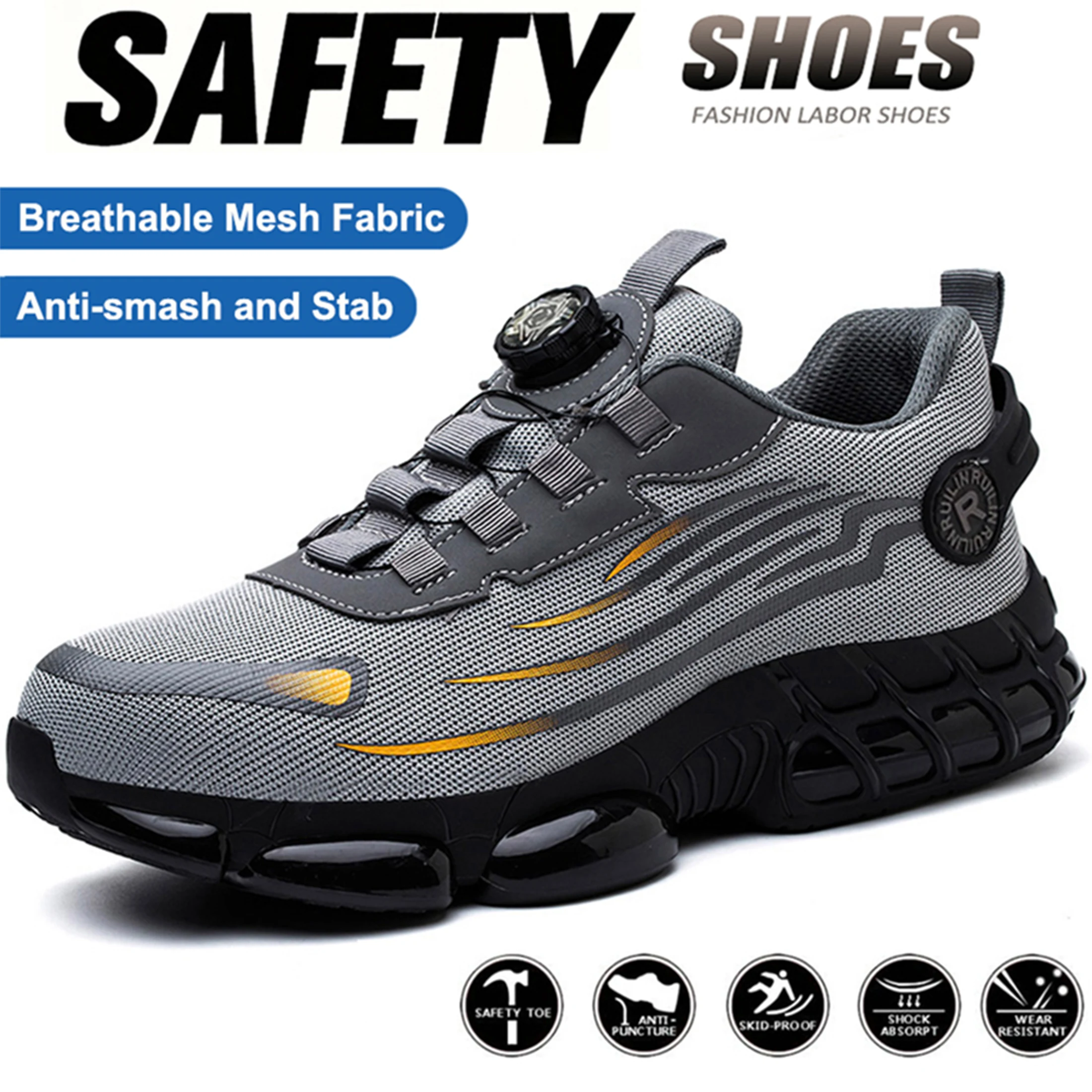 Botas de seguridad industriales para hombre, zapatos de trabajo transpirables, a prueba de pinchazos, antiimpactos, duraderos, cómodos, zapatillas de construcción