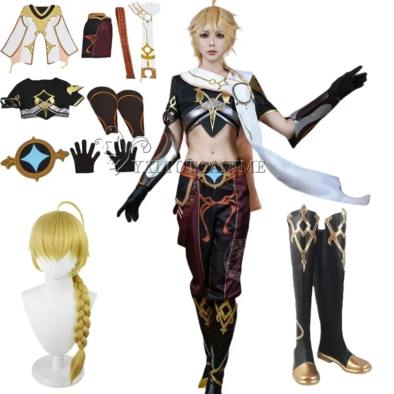 

ABC123Genshin impact Traveler Aether Costume Sora Kong Cosplay Halloween Party Outfit Clothes Wig Shoes Full s,3'f.5;j.8