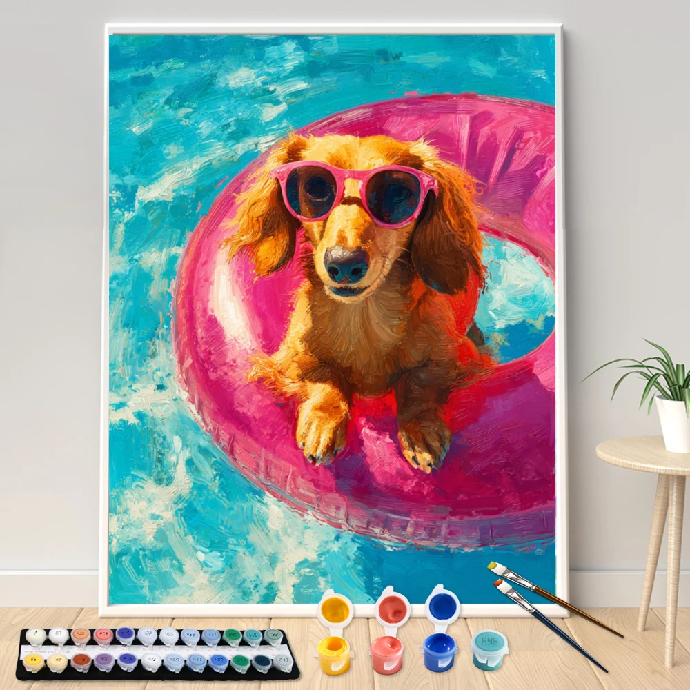Digital Acrylic Painting Kit DIY Vacation Dog Art Canvas Hand Painted Home Decor Personalized Surprise Gift