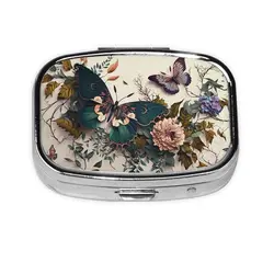 Vintage butterfly flower pill box cell portable pill box pocket or purse decorated with metal medicine vitamin travel unique