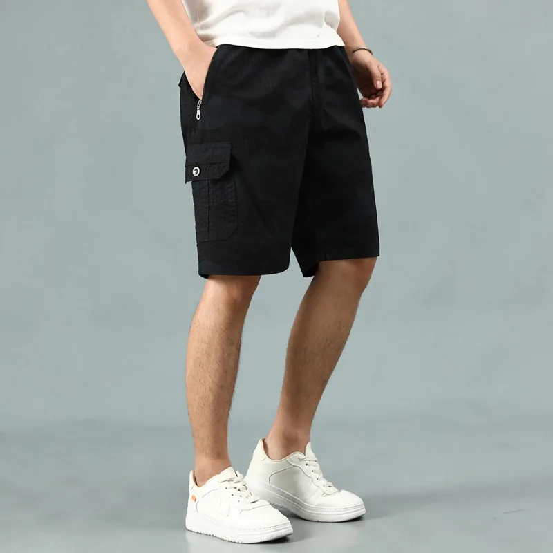 Pantalones cortos con estampado de camuflaje para hombre, Pantalón deportivo informal, con bolsillos geométricos, cintura alta elástica, estilo