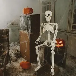 Full Life Size Human Skeleton Halloween Prop 90CM Haunted House Hanging Props Halloween Movable Skeleton Halloween Ornament Toys