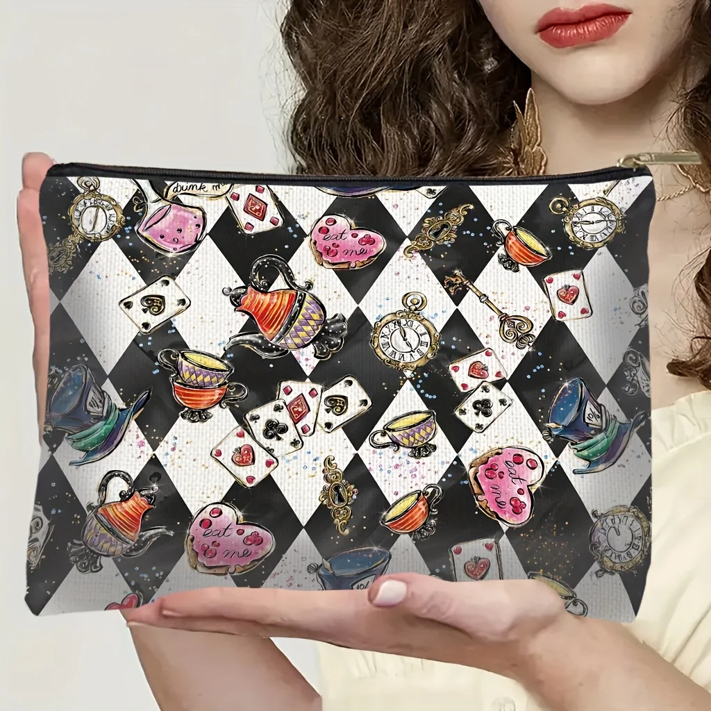 1 حقيبة مستحضرات التجميل ديزني أليس، حقيبة تخزين المجوهرات، حقيبة تخزين مثالية للسفر بسحاب - هدية عيد ميلاد ممتعة #5