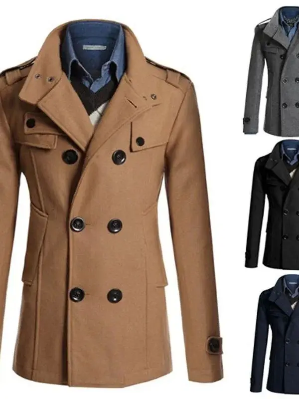 

Мужское зимнее теплое шерстяное длинное пальто, повседневное модное пальто из смесового полиэстера с лямками на плечах, стандартного кроя, тонкое, для ежедневной носки