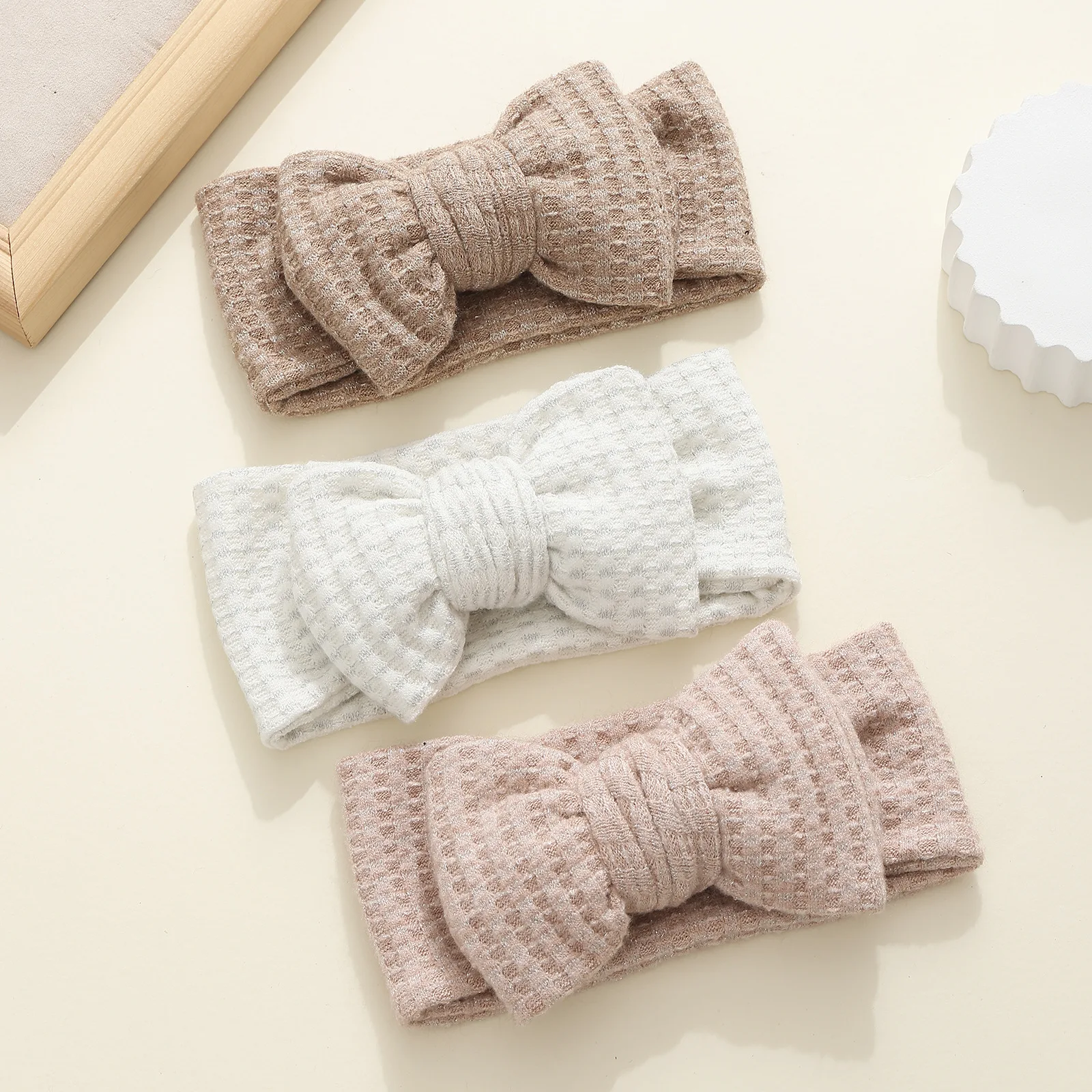 

3pcs Walf Checks Headwear Winter Knit Headband Baby Bow Hairband Turban Newborn Warm Wide Headwraps Large Bowknot Kids Headbands