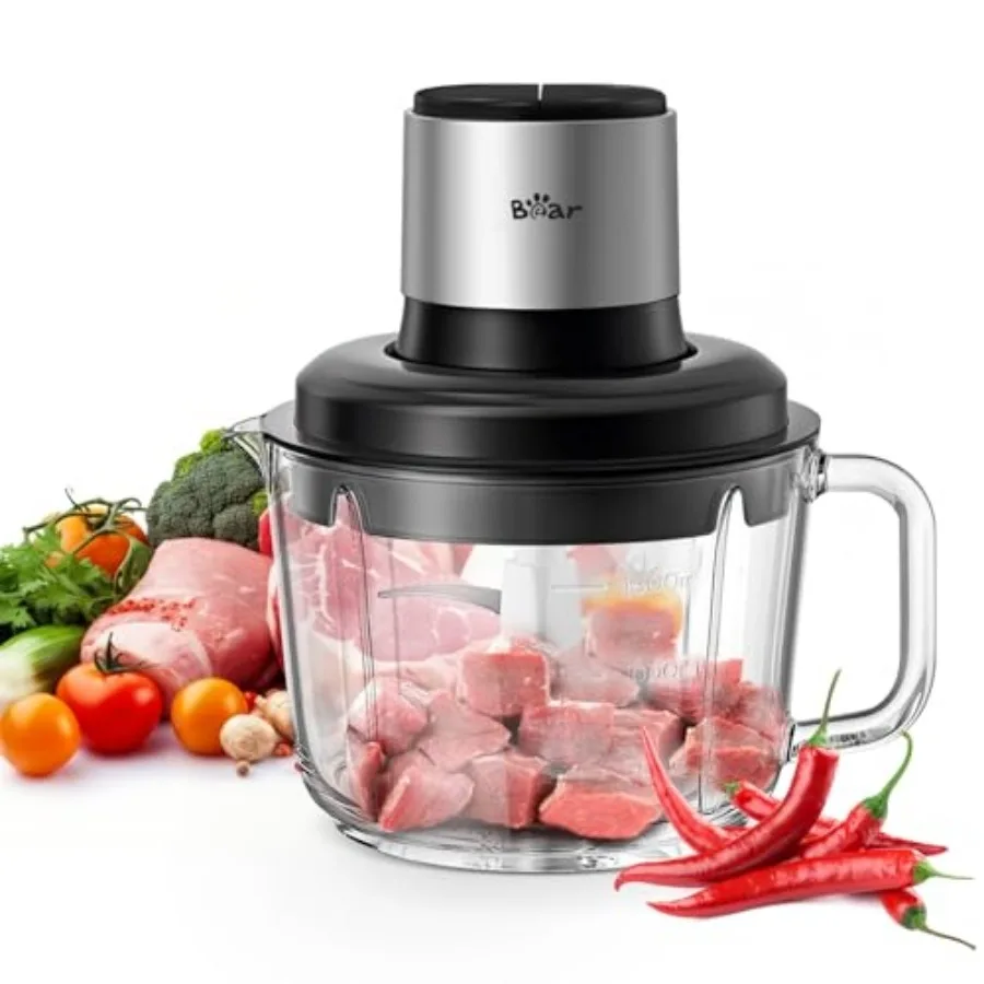 

Food Processor Electric Food Chopper with 8 Cup/2L Handheld Glass Bowls No-Hole 4 Bi-level Stainless Steel Blades for Easy Clea