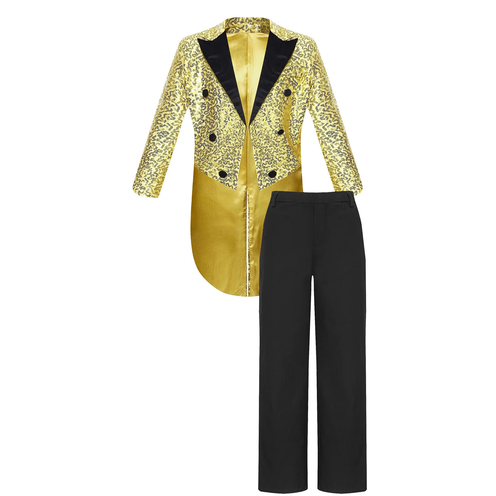 Kids Boys 60s Disco Outfit Gentleman Tuxedo Jackets Sequin Tailcoat Vests Hip Hop Jazz Dance Party Pageant Performance Dancewear
